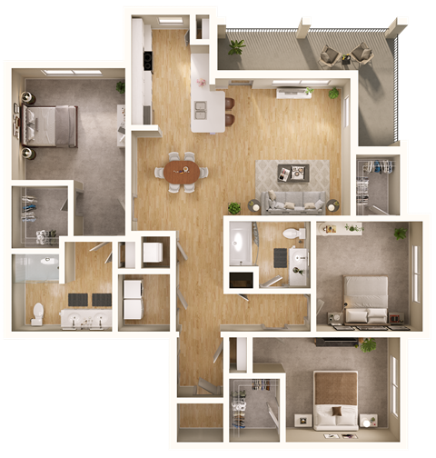 Floor plan for 3 beds, 2 baths, 1547 sqft